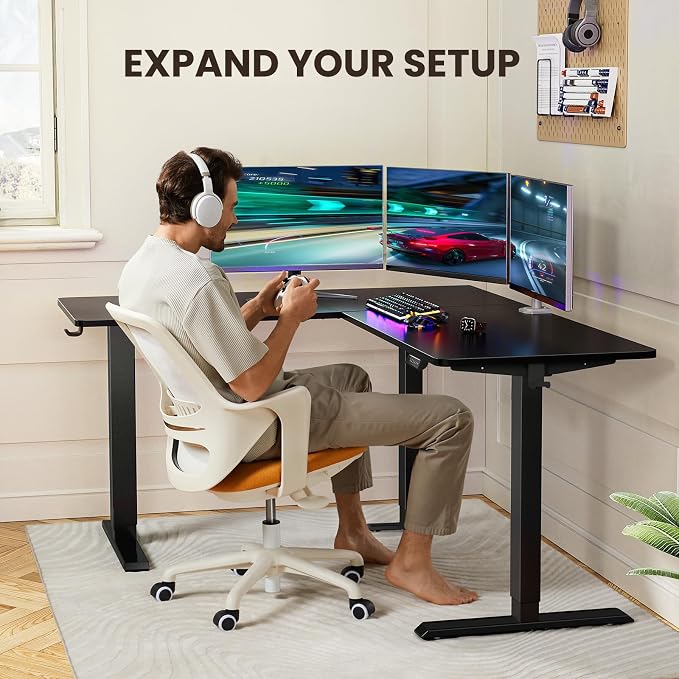 ErGear L Shaped Standing Desk, 63"x55" Electric Adjustable Height Sit Stand up Desk, Ergonomic Large Computer Table, Left & Right Interchangeable Installation, Suitable for Home Office, Black | Left & Right Interchangeable Installation, 4 Memory Preset...