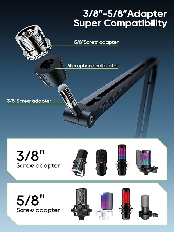Microphone Arm Stand, CACENCAN Upgraded Mic Boom Arm with Cable Management, 3/8" to 5/8" Adapter, Desk Mount Mic Stand for Blue Yeti, Shure SM7B, HyperX, Streaming, Podcast, Gaming, Recording (Black)