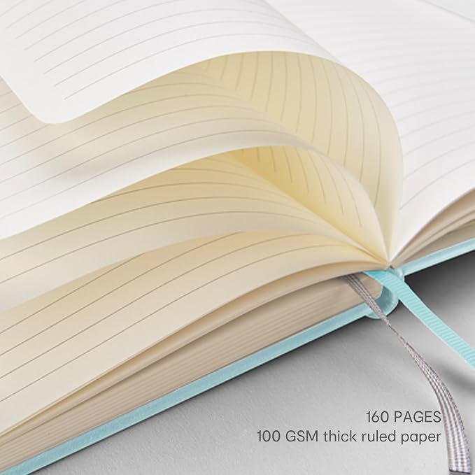 &And Per Se Lined Hardcover Notebook – A5 5.7"x8" College Ruled, 160 Pages, 100gsm Thick Paper – Aesthetic Journal for Women, Gift-Ready Planner, Everyday Writing Notebook (Light Blue)