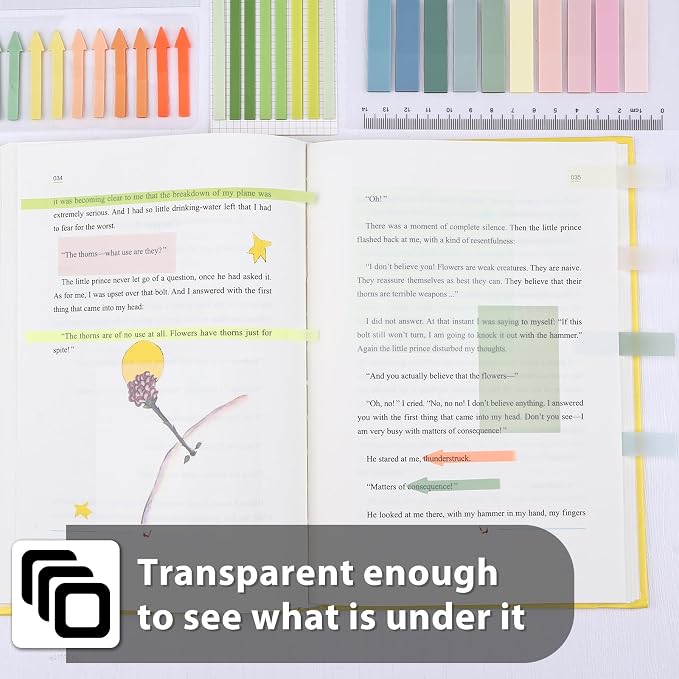 1060 Sheets Transparent Sticky Notes, Clear Tabs and Long Highlighter Strips Page Markers for Books, Writable Annotation Index Flags Tapes for School Office Annotating Supplies (Morandi)