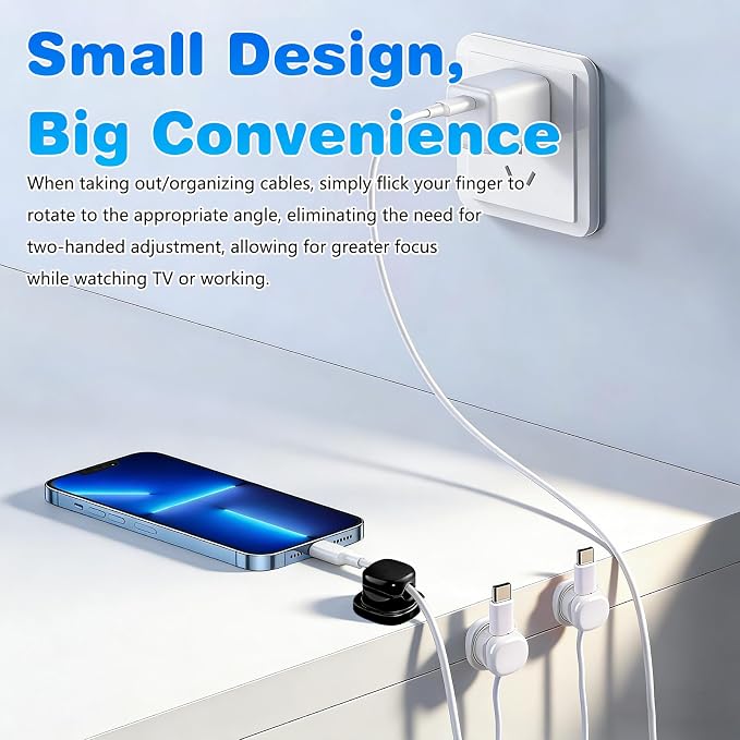 6 Pack Magnetic Cord Organizer Holder,Upgrade Cord Holder for Nightstand, Strong Adhesive Desk Cable Management Magnetic Easy Open for Home,Office,Car,Desk,Nightstand (White)