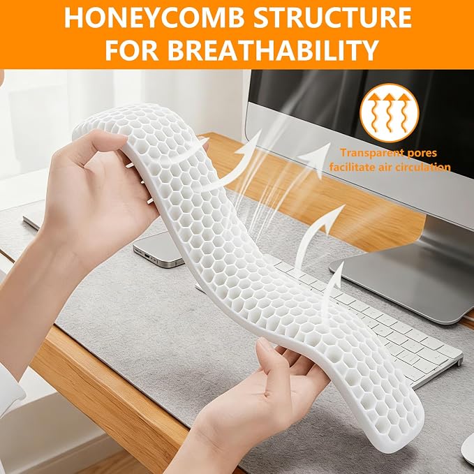Ergonomic Keyboard and Mouse Wrist Rest Set, Silicone Honeycomb Design, 17.7 x 2.8 x 1 Inches, Non-Deformable Support for Office Gaming Typing (White)