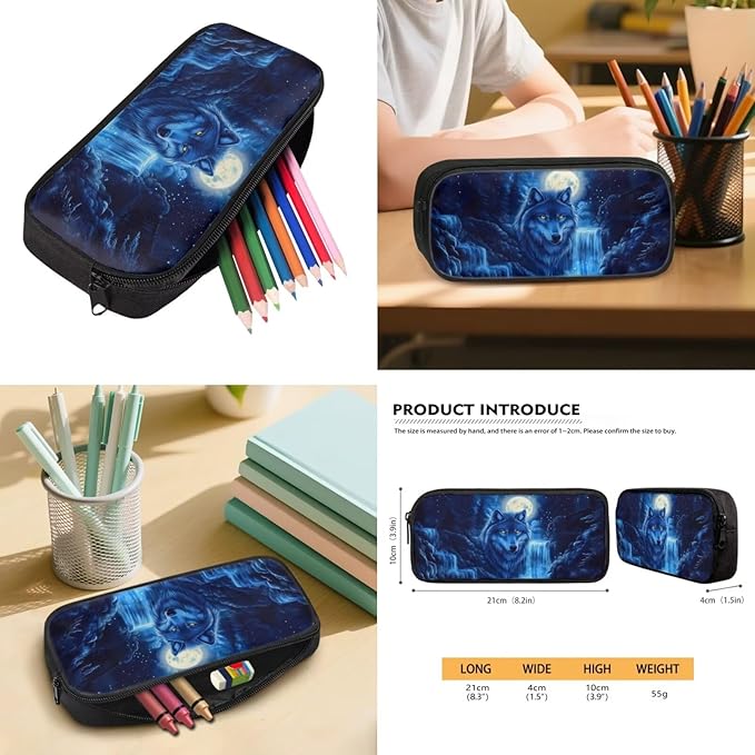 Wolf Backpack with Lunch Bag for Kids 6-8, Boys Cool Mochilas Bookbag Personalized 4 Pcs Set with Lunch Box Pencil Pouch Water Bottle Holder Back-to-School Supplies