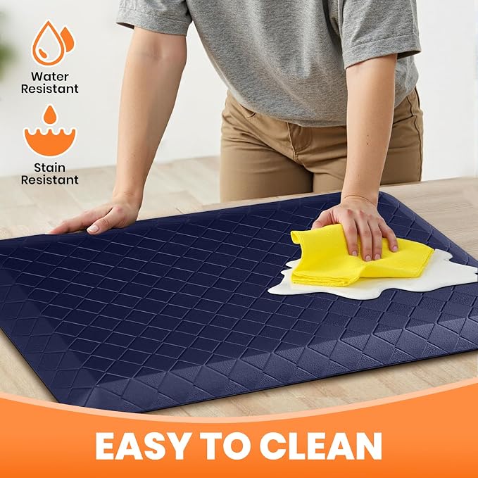 4/5 Inch Extra Thick Kitchen Mats for Floor,Non Slip Anti Fatigue Kitchen Rugs,Waterproof Stain Resistant Sink Mat,Cushioned Standing and Comfort Mats for Office (17"x24" Blue)