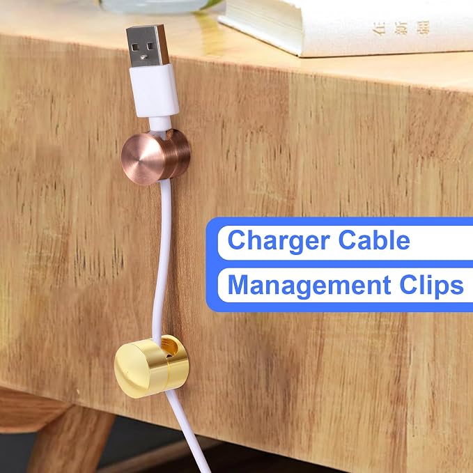 SmallCat 3 Sets Charger Holders for Cords, Adjustable Cable Anchor Holders, Adhesive Metal Cord Clips, Cable Management Wire Organizers for Desk, Office, Nightstand - Gold, Red Bronze, Silver