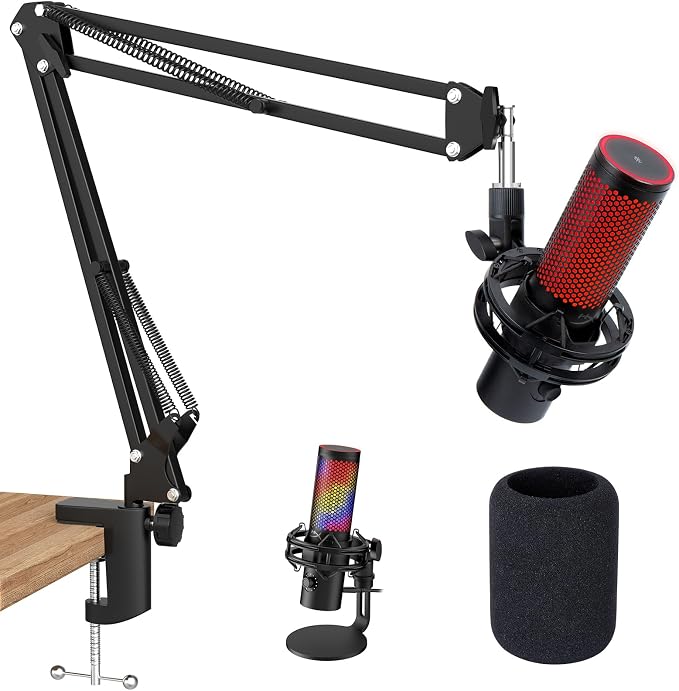 QuadCast 2 Boom Arm, Mic Arm Microphone Arm for HyperX QuadCast 2 with HyperX QuadCast 2 Pop Filter, 3/8" to 5/8" Adapter, by SUNMON