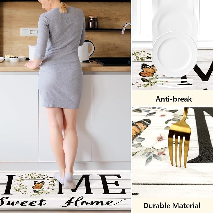 Yamaziot Anti Fatigue Kitchen Rug Set of 3, Non-Slip Cushioned Floor Mats | Waterproof, Stain Resistant, Farmhouse Cushioned Comfort Standing Desk Mat with Runner for Kitchen, Office, Sink, Laundry