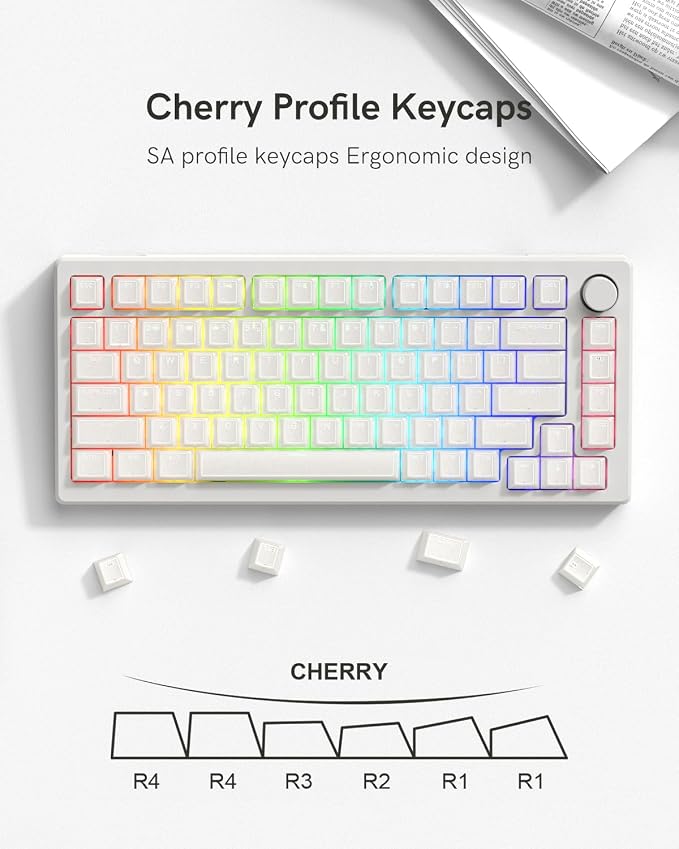 White Jade keycap, 142Key Set, Translucent Double Shot 142 Keys Cherry Profile for 60% 65% 75% 87 104 108 Layout Mechanical Keyboards, MX Switch CompatibleKeyboard