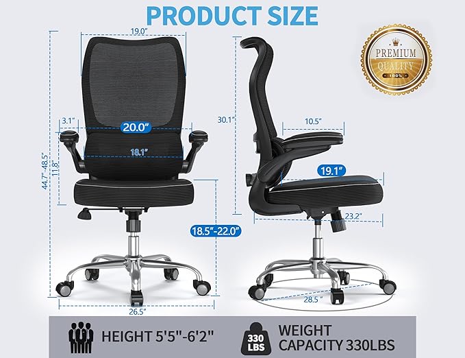TRALT Ergonomic Office Chair- Desk Chair with Adjustable Lumbar Support | Big and Tall Back Ergonomic Desk Chair - Home Office Mesh Chairs and PU Leather Seat for Home Reading to Adults(Black)