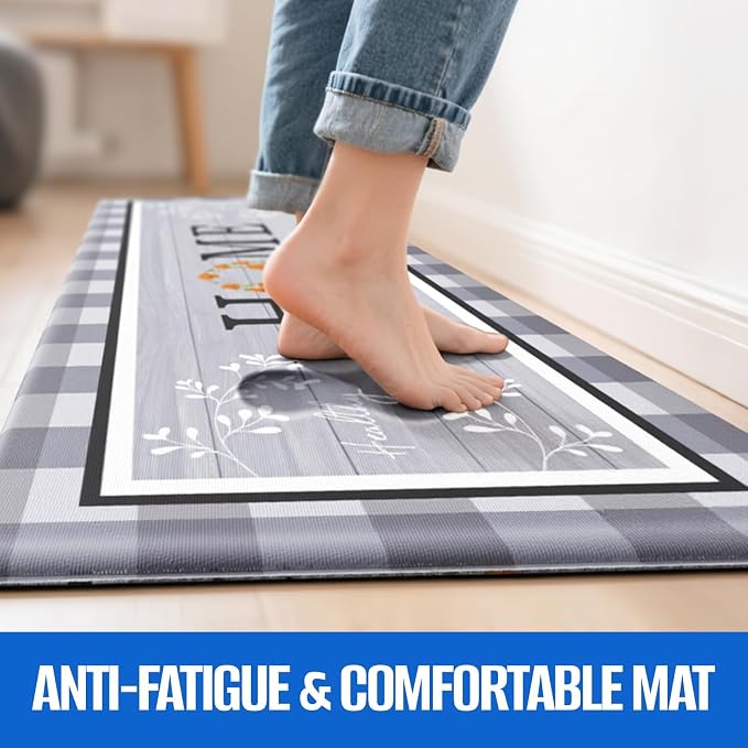 Kitchen Rugs, 2 PCS Kitchen Mats for Floor, Cushioned Non-Slip Anti Fatigue Mats for Kitchen Floor, Kitchen Runner Rugs for Standing Desk, Office, Laundry (17.3’’ x 30’’ + 17.3’’ x 59’’)
