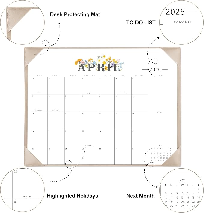 Desk Calendar 2026-2027 - 18 Month Desktop Calendars (Jan 2026–Jun 2027),Large 22x17 Monthly Calendar with Home & Office Floral Desk Pad Calendars (Apricot, 22 * 17)