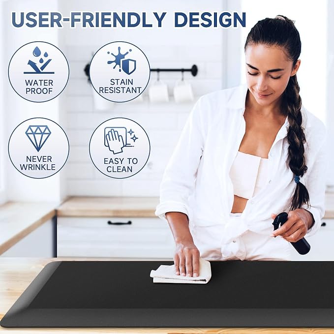 StepRite 4/5 Inch Thick Kitchen Mat Anti Fatigue Mat Kitchen Rugs Kitchen Decor Non-Slip, Stain & Water Resistant, Kitchen Mats Desk Mat for Kitchen, Office, Workshop, Black, 17'' x 47''