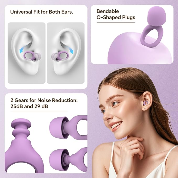 Ear Plugs for Sleeping, 25-29dB Soft Silicone Ear Plugs for Side Sleepers | Moldable Sleeper Friendly Design, Reusable Comfortable Earplugs for Snoring, Travel, Study, Focus, Airplane, Festivals