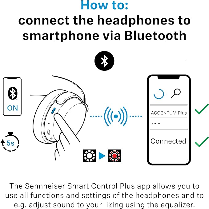 Sennheiser ACCENTUM Plus Wireless Bluetooth Noise Cancelling Headphones - Quick-Charge Feature, Up to 50HR Playtime, Adaptive Hybrid ANC, for Traveling, School & Work, White