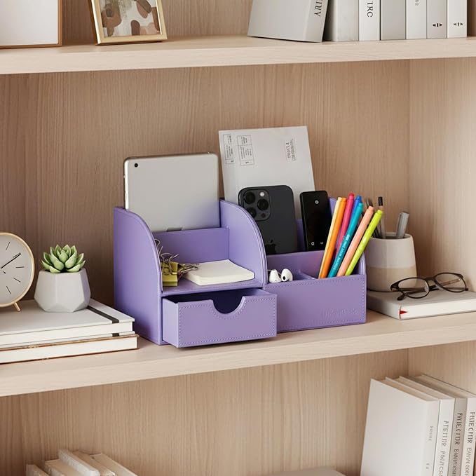UnionBasic Desk Organizer - Multifunctional Leather Desktop Pen Holder Storage Box - Business Card/Pen/Pencil/Mobile Phone/Stationery Holder