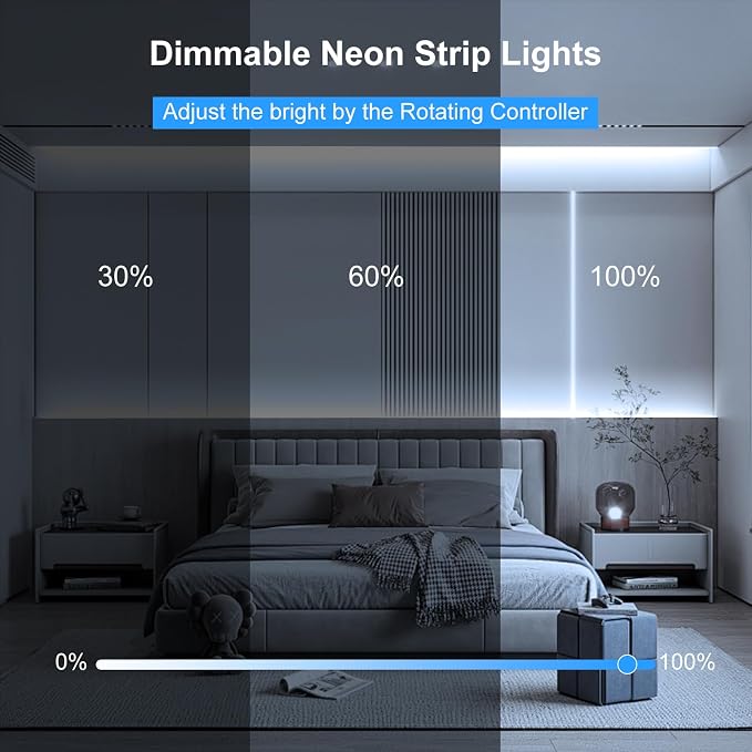 DBFAIRY 33Ft LED Neon Rope Lights, 24V Dimmable LED Strip Lights DIY Flexible Silicone Waterproof Neon Strip Lights for Bedroom Gaming Bedroom Outdoor Decor (Cool White)
