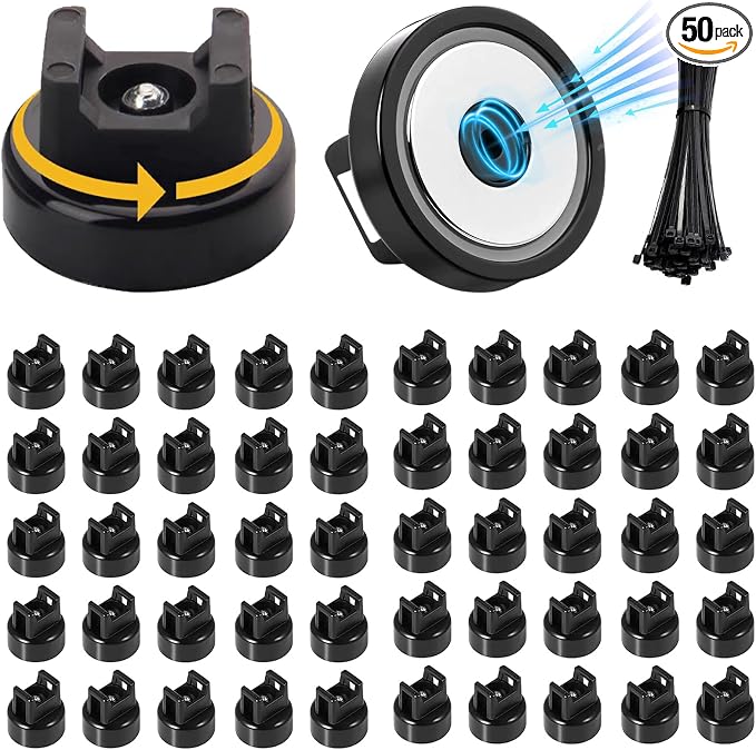 50 Pcs zbab1 Magnetic Zip Tie Mount Base, 35LBS Strong Magnetic Wire Holder & Cable Clips,Magnetic cable management for cars, offices, homes, and boats Diameter 25mm