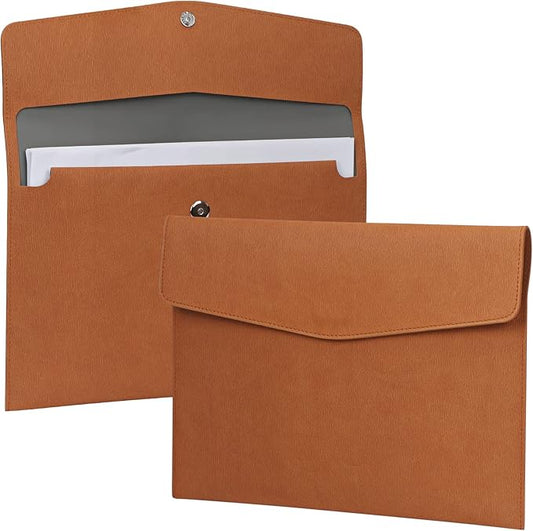 FYY File Folder, PU Leather A4 Document Holder File Organizer Filing Envelope Portfolio Case Tablet Sleeve with Magnetic Snap Closure for Home School Office Stationery Brown