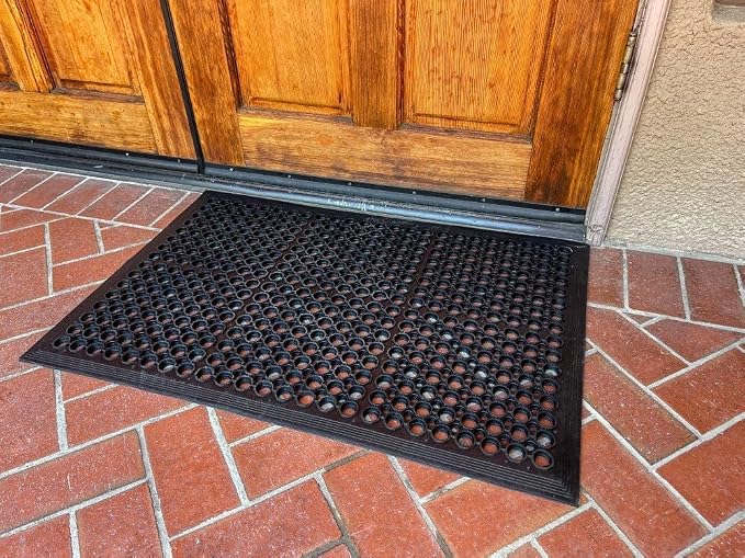 Envelor 2 Pack Anti Fatigue Mats for Kitchen Floor, Rubber Bar Mats, Non Slip Commercial Floor Mat with Drainage Holes, Indoor Outdoor Rubber Mat for Restaurant, Garage, Entryway 24 x 36 in
