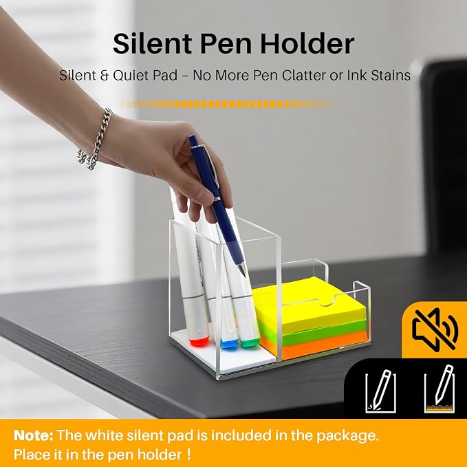 Sticky Note Holder, Crystal Clear Acrylic Pen and Sticky Note Dispenser for 3x3 Inches Note Pads, Simple Phone Stand for Office Home School Dorm Room Desk Organizer(No Pads) (1)