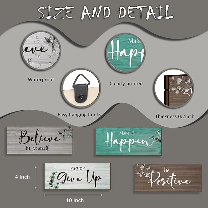 4 Pcs Office Decor For Women Motivational Wall Decor Rustic Inspirational Sign With Positive Sayings Wooden Hangings for Home Office Bathroom Bedroom Kitchen(Teal 10x4")