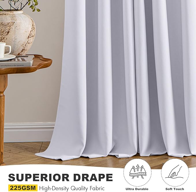 MIULEE Blackout Curtains for Bedroom Living Room 2 Panels, Thermal Insulated Room Darkening Drapes Grommet Noise Reducing Light Blocking Window Treatments 63 Inches Long 34x63 Inch Greyish White