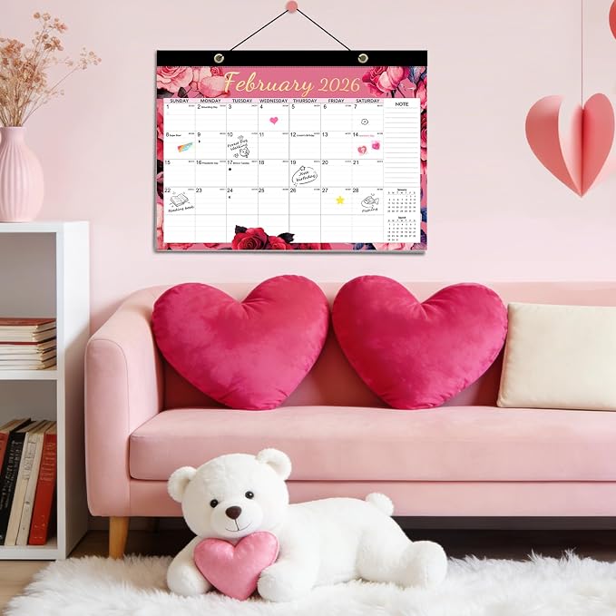 AECCN Desk Calendar 2026-2027, 18 Months Until June 2027 with Stickers, 17x12 Inch Ample Space, Thick Paper, Desktop Calendar 2026-2027 for Home, Office, Student and Teacher Supplies- Flower