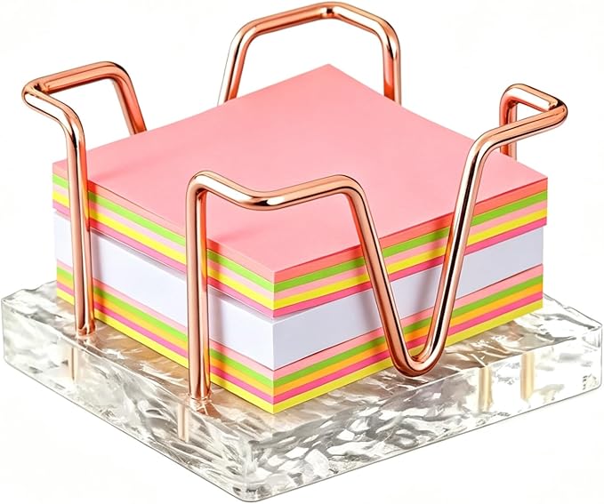 Sticky Note Holder, 3 x 3 inch Self Stick Note Pad Holder, Post It Note Dispenser Desk Accessories for School and Office Desk Organizer, Rose Gold & Clear Acrylic