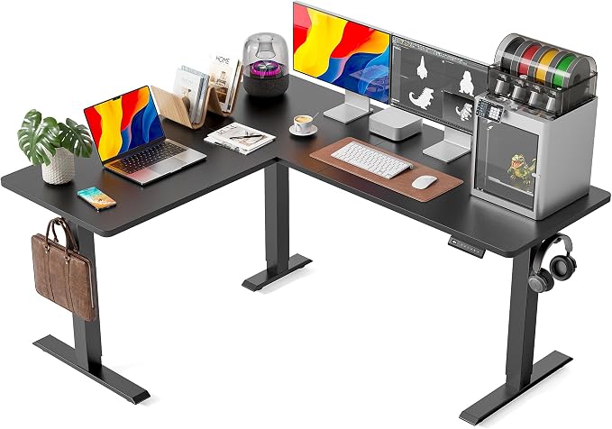FEZIBO 63" x 55" L-Shaped Standing Desk - Adjustable Corner Desk L Shape, L-Shaped Adjustable Desk with Splice Board, L Shape Standing Desk, Black
