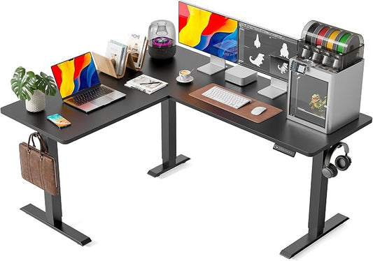 FEZIBO 63" x 55" L-Shaped Standing Desk - Adjustable Corner Desk L Shape, L-Shaped Adjustable Desk with Splice Board, L Shape Standing Desk, Black