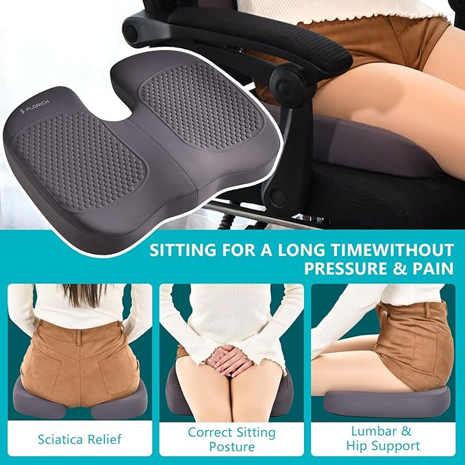 FLORICH Car Seat Cushion and Back Support for Office Chair Memory Foam Chair Cushions Pressure Relief Seat Pads with Gel Massage Point Lumbar Support (Grey)