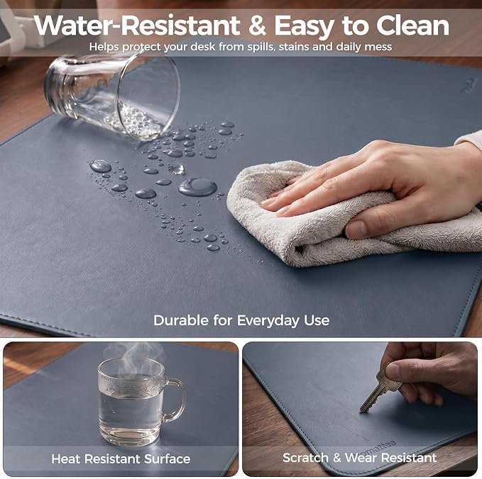 Large Desk Pad Non-Slip Desk Mat Protector for Keyboard Mouse Waterproof Vegan Leather Surface Faux Leather Laptop Mat Smooth Mouse Pad Premium Gift Tube Dusk Navy 47" x 23"