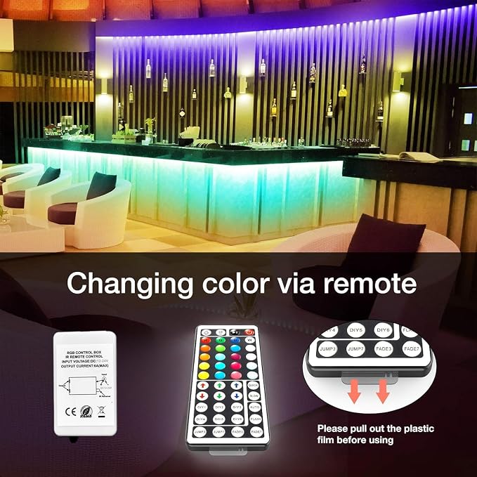 DAYBETTER Led Lights for Bedroom 100 ft, Led Strip Lights with Remote 44 Keys, 24 V Power Supply, Color Changing Led Light for Room Decor