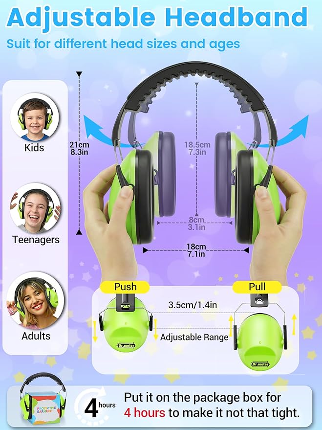 Dr.meter Ear Muffs for Noise Reduction: 27.4SNR Noise Cancelling Headphones for Kids Adults, EM100 Adjustable Hearing Protection Earmuffs for Monster Jam, Autism Sensory, Concerts, Fireworks