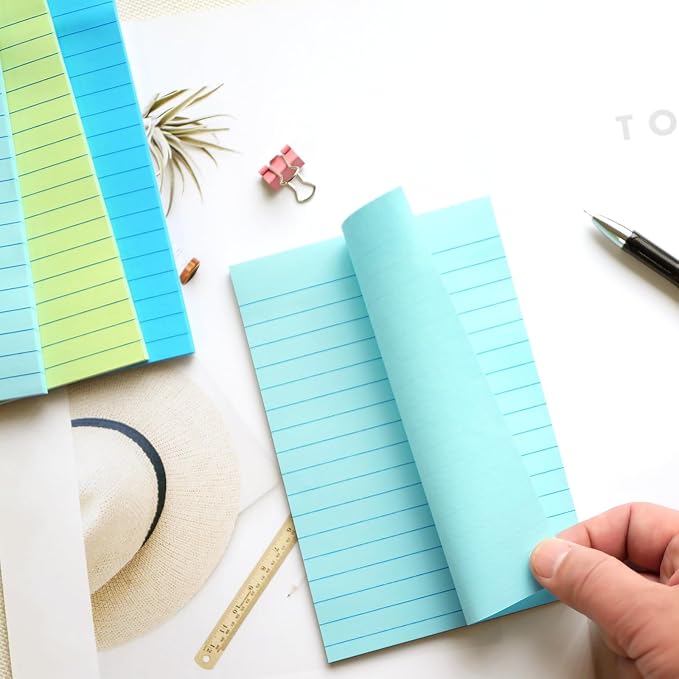 9 Pack Lined Sticky Notes with Lines 4X6 in Post, Aquatic Themed Colors Large Ruled Post Sticky Super Sticking Power Memo Pads Strong Adhesive, Sticky Notes 4x6 (Light Blue, Blue, Light Green)