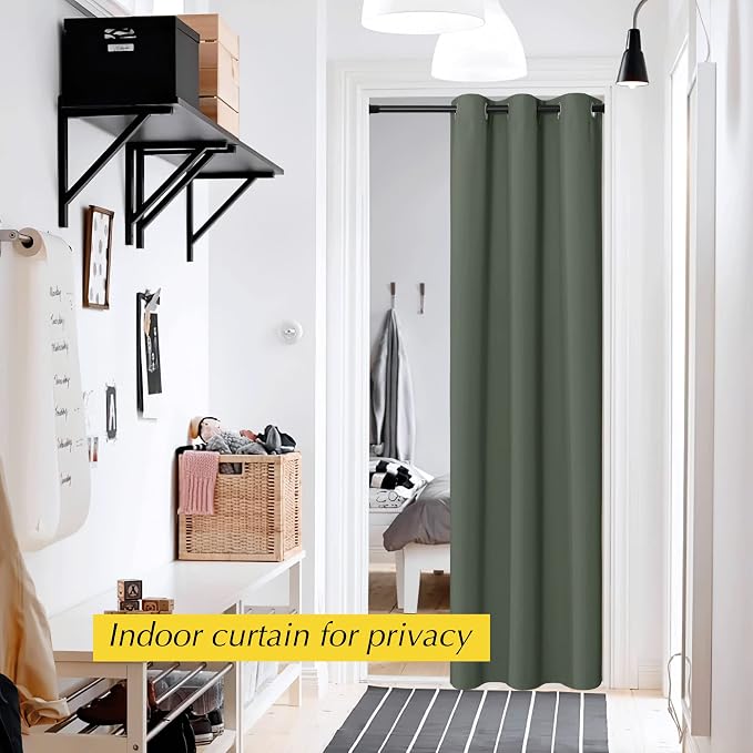 NICETOWN Door Curtains for Doorway Privacy,80 Inch Length, Thermal Insulated Blackout Single Panel Drape Room Divider Cover/Shade, Temporary Closet Curtain for Bedroom, 42" x 80", Dark Mallard