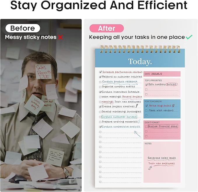 Taja To Do List Notepad - To Do List Notebook for Work with 52 Sheets, 9.8" x 6.5", Undated Daily Planner Perfect for Daily Tasks and Goal Setting, Notepad Suitable for Office, Home & School - Early Dawn