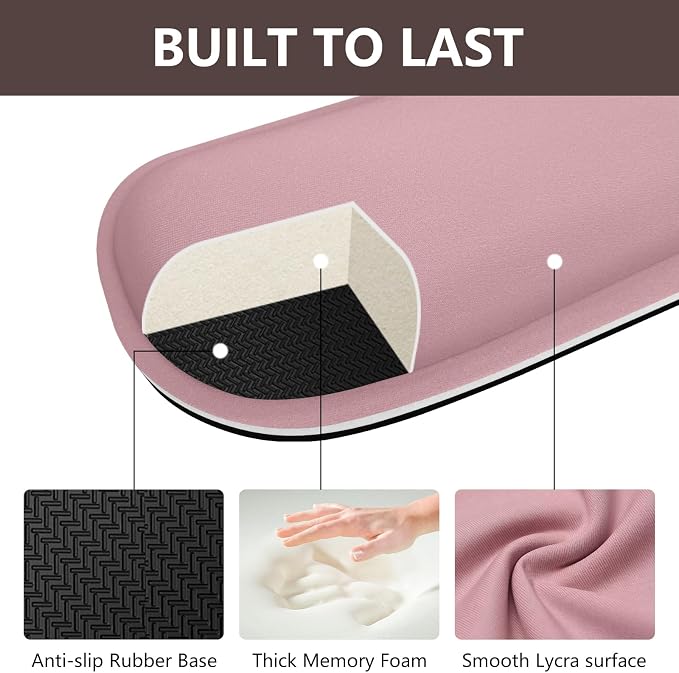 Wrist Rest for Computer Keyboard, Memory Foam Keyboard Wrists Rest, Ergonomic Design Wrist Support for Keyboard for Hand and Arm Easy Typing Pain Relief, 2 Piece Pad, Purplr Pink