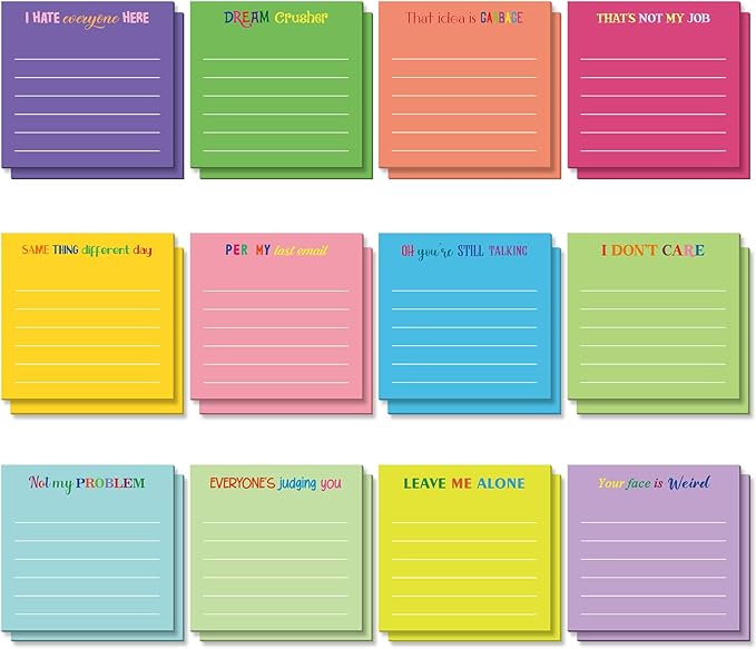 Yinder 24 Pcs Inspirational Sticky Notes Thank You Gift Motivational Sticky Note Pad Employee Appreciation Gift Bulk for Staff Coworker Teacher Nurse Office Groups 3 x 3'' (Funny,Dark Color)