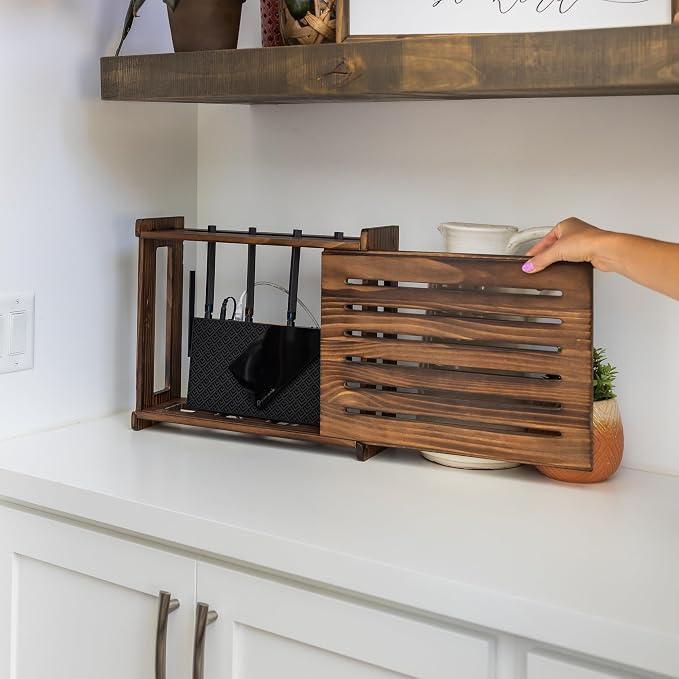 WiFi Router Storage Cabinet Router Box Hider WiFi Box Hider Shelf Cover | Standard • Pine Wood • Dark Oak Finish • Seamless Side Panel • Fits Routers Up To 11" • Wall Mount Or Desktop Placement