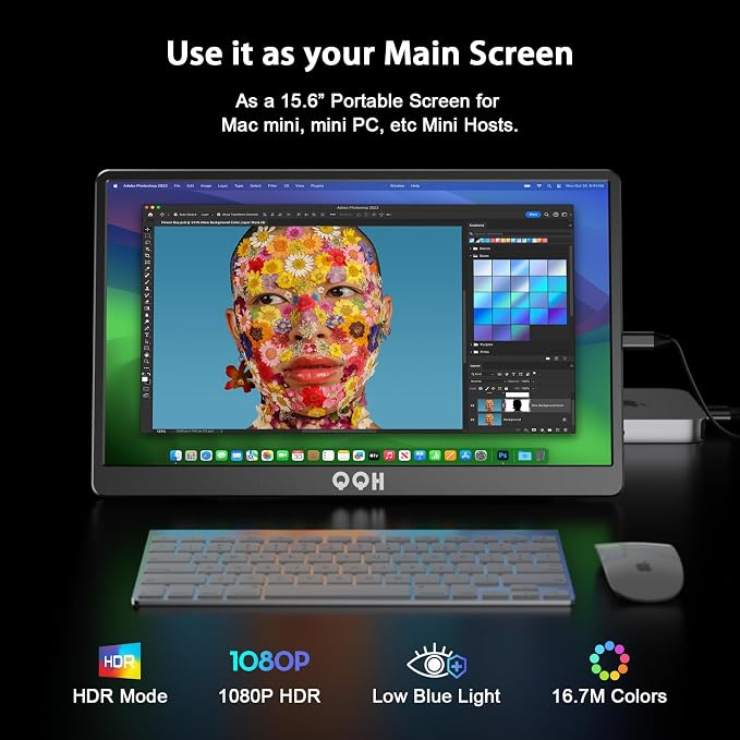 QQH Portable Monitor, 15.6" Portable Travel Monitor for Laptop 1080P FHD IPS Second Screen, Gaming Monitor, USB C HDMI External Monitor Display for Computer Phone PC PS4 PS5 Xbox Switch (Z1-9-G)
