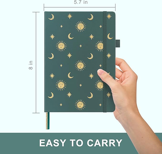&And Per Se Dotted Journal Notebook, A5 Hardcover Aesthetic Dotted Notebook – 160 Pages 100gsm Thick Dot Grid Paper, 3 Sticker Sheets – Gift-Ready Journaling Kit for Women (Celestial Green)
