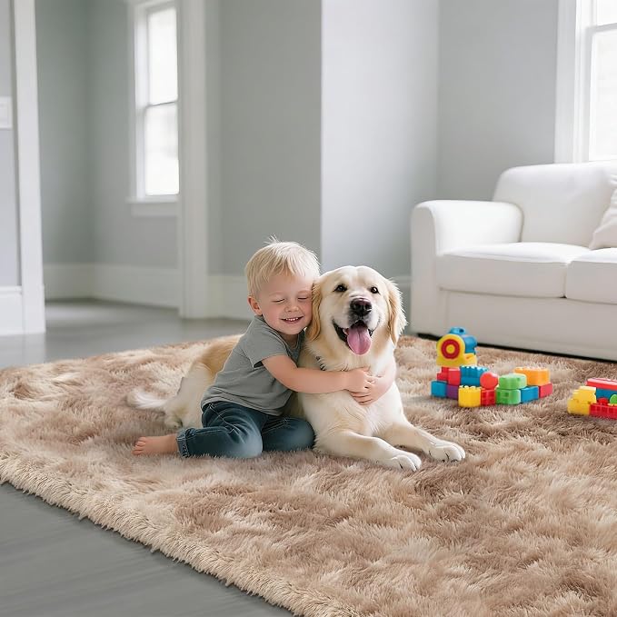Fluffy Rug Shag Area Rug, Mottling Beige 2x4 Area Rugs for Bedroom, Small Bedside Rug, Soft Fluffy Shag Entryway Throw Rugs for Living Room Bedroom Room Home Decor