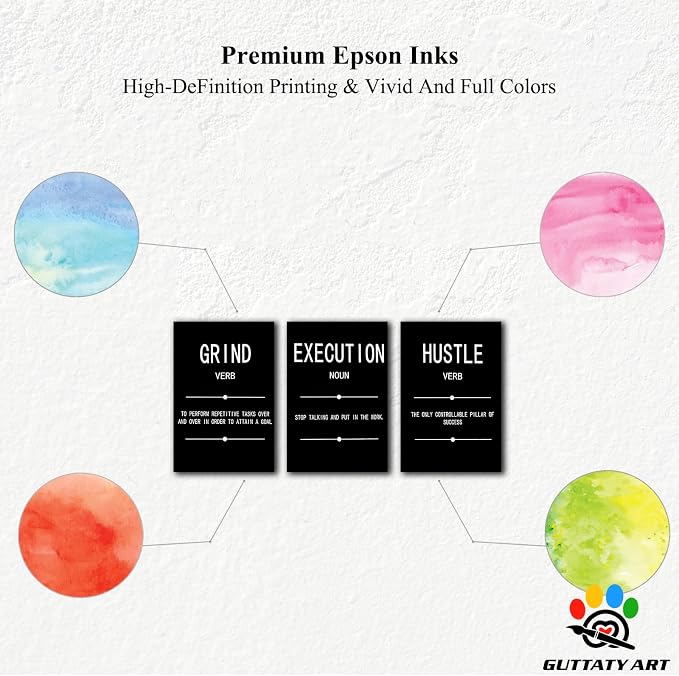 Office Wall Art - 3 Panel Motivational Wall Art, Inspirational Quotes Canvas Art for Home Office Wall Decor, Positive Quotes Wall Decor, Entrepreneur Grind Hustle Execution Poster Frame (12”x18”x3Pcs)