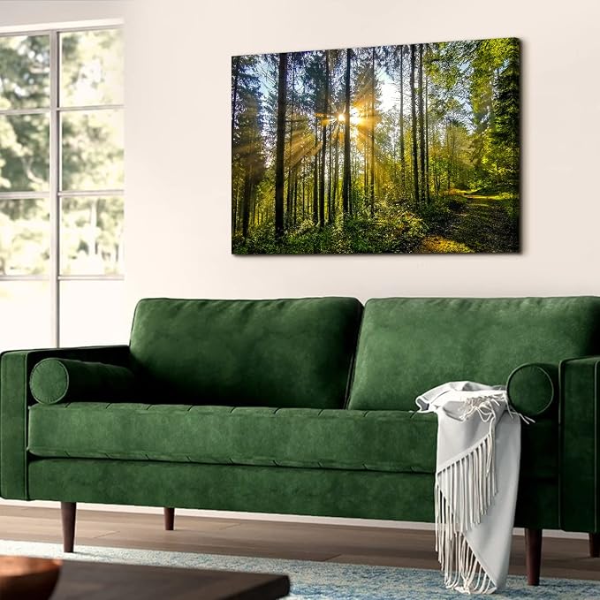 Sunrise Forest Canvas Wall Art Nature Mountain Wall Decor for Living Room Sunset Tree Trails Scenery Painting Photo 24x36”, Natural Woods Mountains Landscape Poster Artwork Home Office Decorations