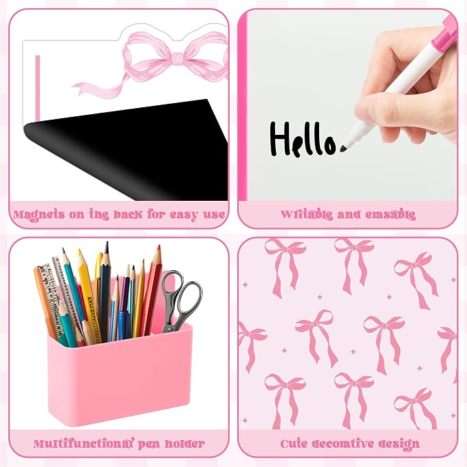 BeYumi Pink Locker Accessories Kit - Back to School Pink Bow Locker Organizer Decoration Supplies for Girls Magnetic Wallpaper Pen Holder Whiteboard Marker Mirror Magnets Rug Classroom Accessories Kit