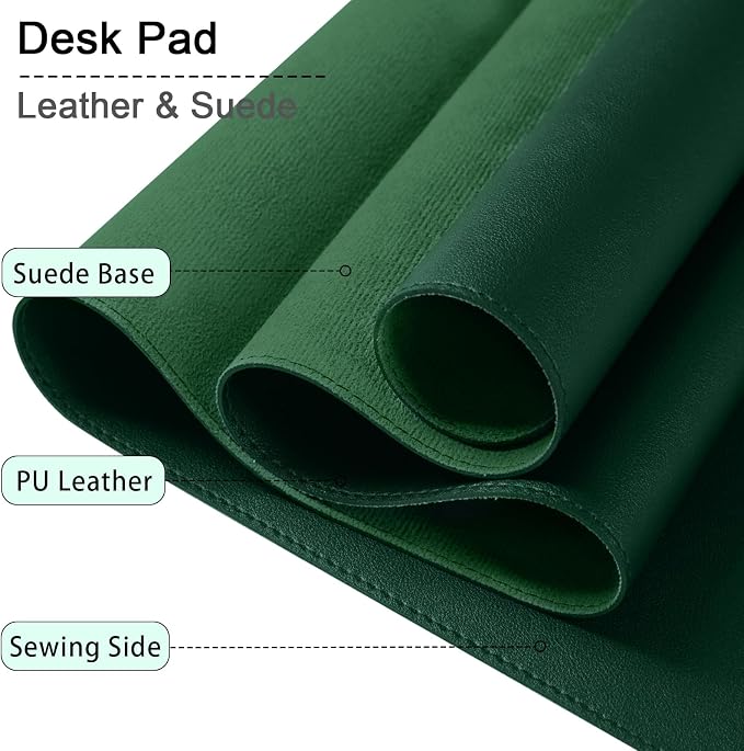 Large Desk Mat 35.4" x 17", PU Leather Desk Pad Protector, Non-Slip Large Mouse Pad for Desk, Waterproof Computer Desk Mat, Office Desk Pad for Keyboard Mouse, Desk Writing Mat (Dark Green)