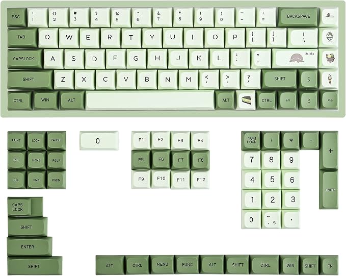 GTSP 124-Key Matcha Keycaps for 65 75 100 Percent 60% Keyboard XDA Keycap Set Dye-Sub for Cherry Mx Gateron Kailh Switch (Matcha English)