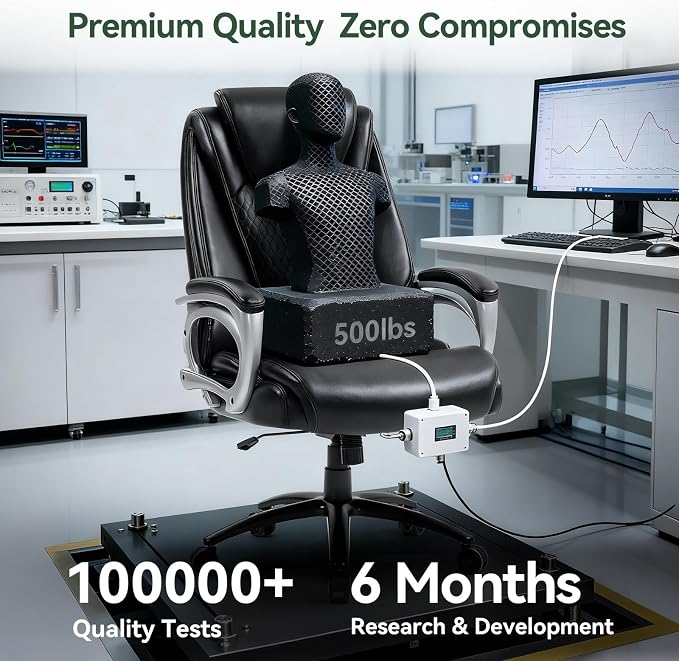 Vogue Furniture Direct Big and Tall Office Chair 500lbs Set of 2, Heavy Duty High Back PU Leather Desk Chair, Adjustable Height Rolling Wheels Computer Chair for Home Office Work (Black)