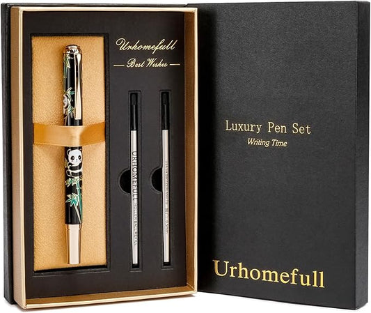 24K Gold Luxury Rollerball Pens for Men Women, Smooth Writing Premium Office Pens for Business, Panda Design Executive Gift for Boss Birthday Anniversary (Black)